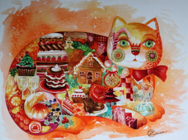 Peinture intitulée "Christmas" par Oxana Zaika, Œuvre d'art originale, Aquarelle