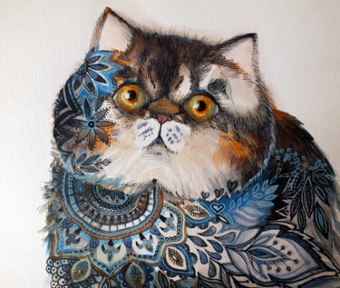 Peinture intitulée "chat persan" par Oxana Zaika, Œuvre d'art originale, Aquarelle