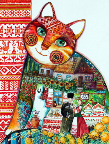 Pittura intitolato "Russian cat" da Oxana Zaika, Opera d'arte originale, Inchiostro