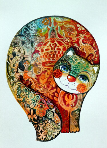 Pintura titulada "Symbole chat" por Oxana Zaika, Obra de arte original, Tinta