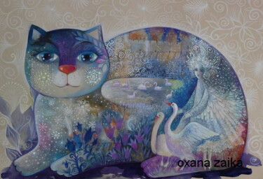 Картина под названием "Le Lac des cygnes" - Oxana Zaika, Подлинное произведение искусства, Гуашь