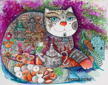 "Orient cat" başlıklı Tablo Oxana Zaika tarafından, Orijinal sanat, Mürekkep