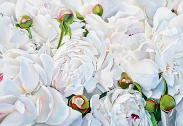 Pittura intitolato ""White Peonies"" da Oxana Babkina, Opera d'arte originale, Pastello