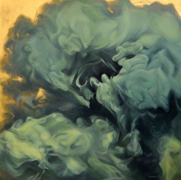 Painting titled "Green Smoke" by Oxana Babkina, Original Artwork, Oil