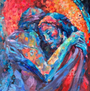 Painting titled "In hope" by Oxana Luky, Original Artwork, Oil Mounted on Wood Panel