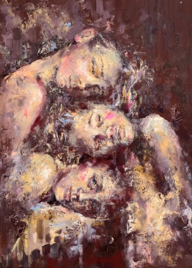 Peinture intitulée "“With eyes wide shu…" par Oxana Luky, Œuvre d'art originale, Huile Monté sur Châssis en bois