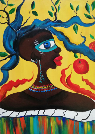 Painting titled "African virgin" by Oxana Kolyagina, Original Artwork, Acrylic