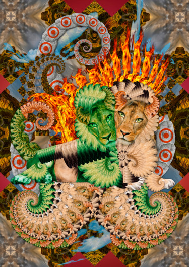 Цифровое искусство под названием "Lion" - Oxana Kolyagina, Подлинное произведение искусства, Коллажи