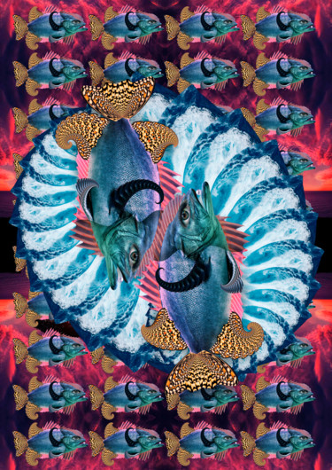Digital Arts titled "Zodiac Pisces" by Oxana Kolyagina, Original Artwork, Collages