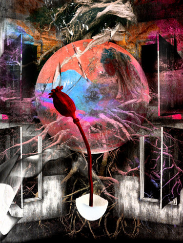 Digital Arts titled "root God of the moon" by Oxana Kolyagina, Original Artwork, Collages