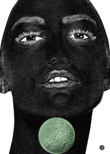 Digitale Kunst getiteld "Come green moon." door Oxana Kolyagina, Origineel Kunstwerk, Digitaal Schilderwerk