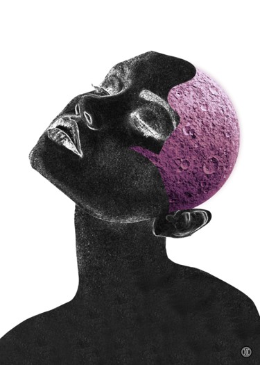 Digitale Kunst getiteld "Head moon" door Oxana Kolyagina, Origineel Kunstwerk, Digitaal Schilderwerk