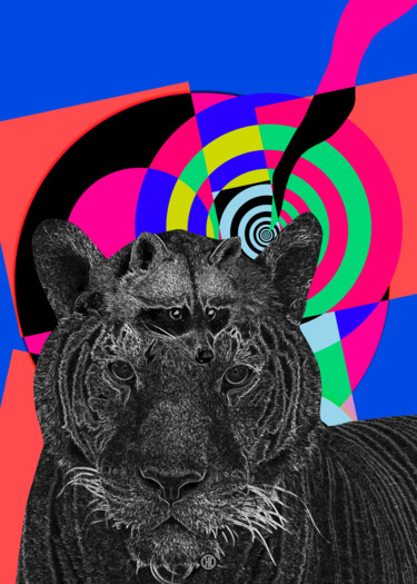 Цифровое искусство под названием "tiger and raccoon" - Oxana Kolyagina, Подлинное произведение искусства, Цифровая живопись