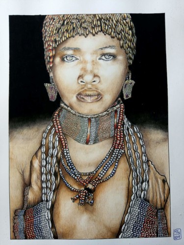 Drawing titled "Africaine" by Oxybulart, Original Artwork, Pencil