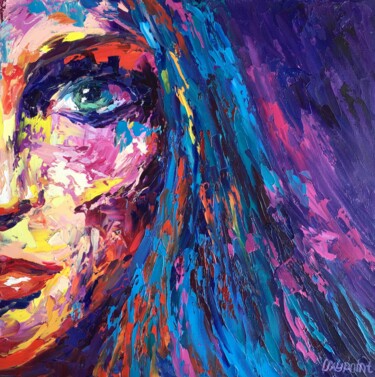 Painting titled ""She is"" by Oxypoint, Original Artwork, Oil Mounted on Wood Stretcher frame