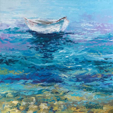 Painting titled ""The sea gives free…" by Oxypoint, Original Artwork, Oil Mounted on Wood Stretcher frame