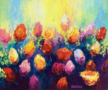 Pintura intitulada ""Tulips"" por Oxypoint, Obras de arte originais, Óleo Montado em Armação em madeira