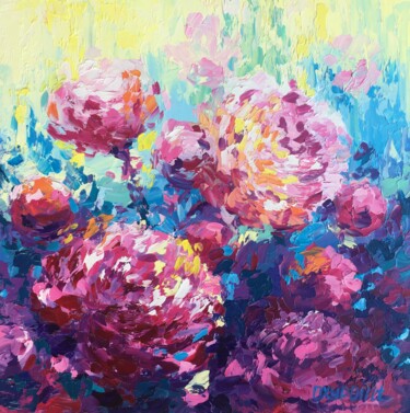 Painting titled ""Roses "Claude Mone…" by Oxypoint, Original Artwork, Oil Mounted on Cardboard