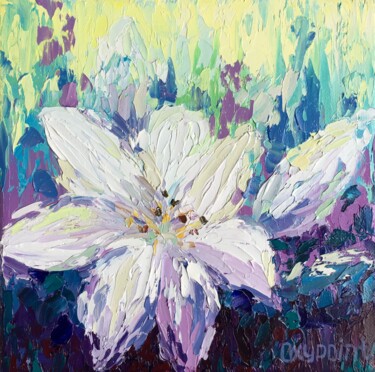Painting titled ""Lily", №1" by Oxypoint, Original Artwork, Oil Mounted on Wood Stretcher frame