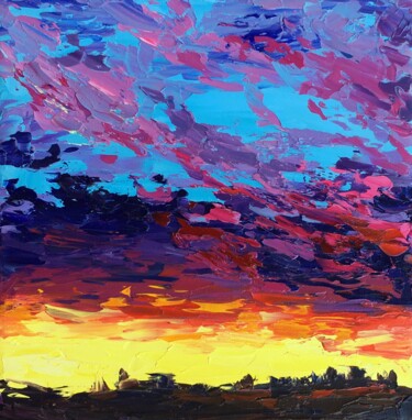 Painting titled ""On the Sunset"" by Oxypoint, Original Artwork, Oil Mounted on Wood Stretcher frame