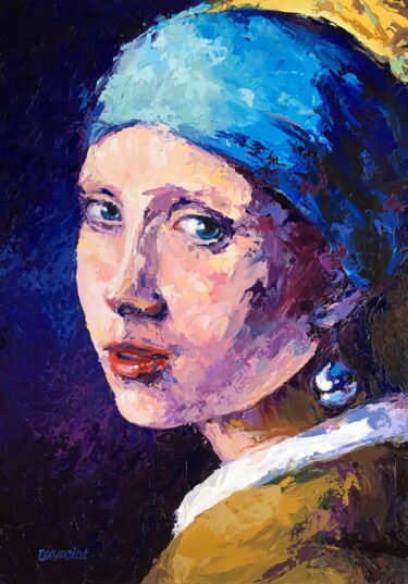 Pintura titulada ""Girl with a Pearl…" por Oxypoint, Obra de arte original, Oleo Montado en Bastidor de camilla de madera