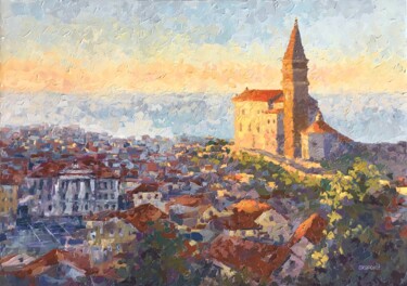 Painting titled ""Piran, Slovenia"" by Oxypoint, Original Artwork, Oil Mounted on Wood Stretcher frame