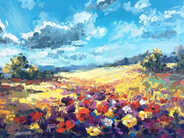 Pintura intitulada ""River of flowers"" por Oxypoint, Obras de arte originais, Óleo