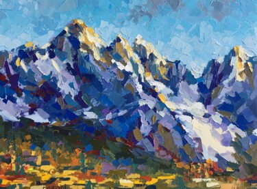 Pittura intitolato ""Peaks of the Alps"" da Oxypoint, Opera d'arte originale, Olio Montato su Cartone