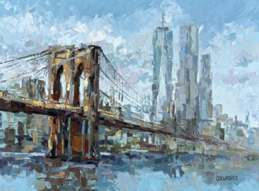 Painting titled ""Brooklyn Bridge"" by Oxypoint, Original Artwork, Oil Mounted on Cardboard