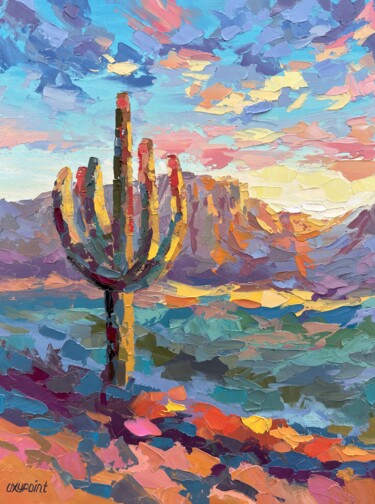Pittura intitolato ""Saguaro"" da Oxypoint, Opera d'arte originale, Olio