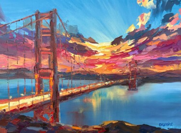 Schilderij getiteld ""Golden Gate Bridge"" door Oxypoint, Origineel Kunstwerk, Olie Gemonteerd op Karton