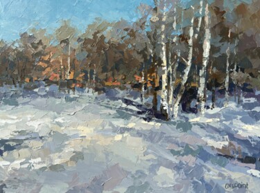 Painting titled ""Winter Grove"" by Oxypoint, Original Artwork, Oil Mounted on Cardboard