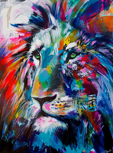 Painting titled "LEO" by Oyat, Original Artwork, Acrylic Mounted on Wood Stretcher frame