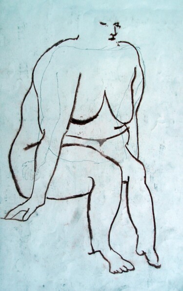 Drawing titled "Seated Female Figure" by Ozan Adam, Original Artwork