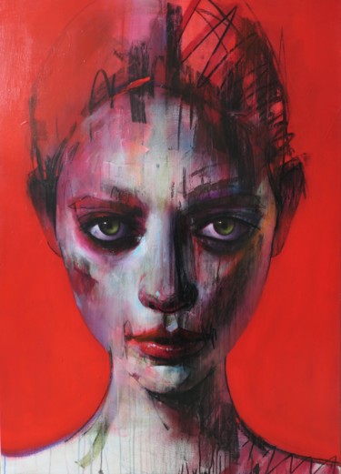 Painting titled "Le rouge" by Ozan Virgule, Original Artwork, Acrylic