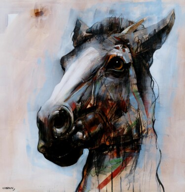 Painting titled "Cheval 2" by Ozan Virgule, Original Artwork, Acrylic Mounted on Wood Stretcher frame