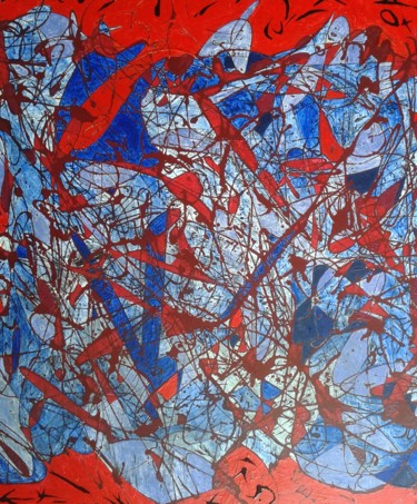Painting titled "vitrail rouge-bleu" by Hilario Moreno, Original Artwork, Acrylic