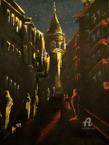 Painting titled "Galata kulesi" by Özgür Canan Taştan, Original Artwork, Gouache