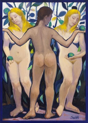 Pittura intitolato "tre donne" da Vincenzo Sensibile, Opera d'arte originale, Olio