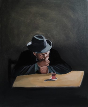 Painting titled "Old man" by Özkan Çelik, Original Artwork, Oil Mounted on Wood Stretcher frame