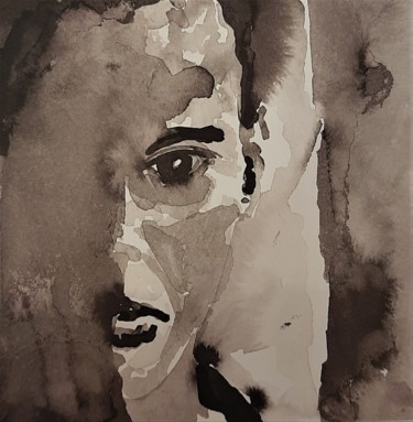 Painting titled "Souleymane" by Pascale Albizzati, Original Artwork, Ink Mounted on Cardboard