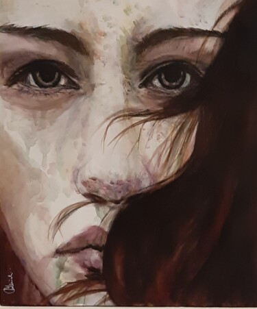 Painting titled "Sarah" by Pascale Albizzati, Original Artwork, Ink Mounted on Wood Stretcher frame