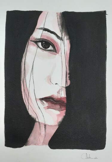 Painting titled "Silences 9" by Pascale Albizzati, Original Artwork, Ink Mounted on Cardboard