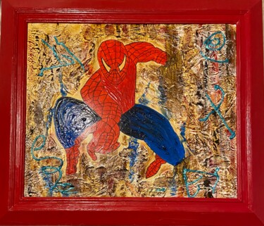 Ζωγραφική με τίτλο "Mister Spider-Man" από Patricia Bonnet, Αυθεντικά έργα τέχνης, Ακρυλικό Τοποθετήθηκε στο Ξύλινο φορείο σ…
