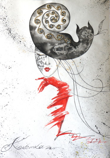 Painting titled "Coquette" by Iryna Tatur, Original Artwork, Ink