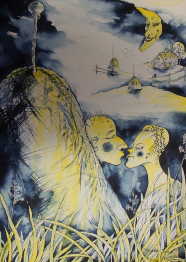 Malerei mit dem Titel "One magical night" von Iryna Tatur, Original-Kunstwerk, Aquarell