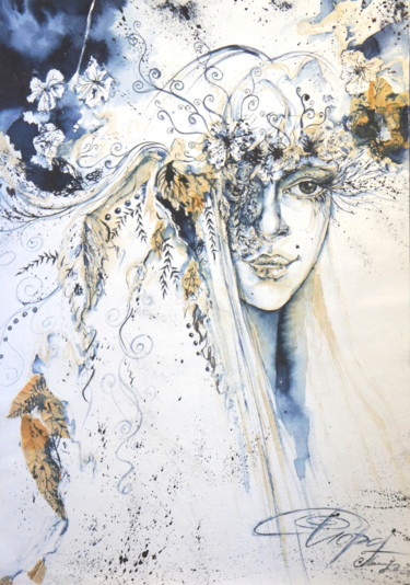 Malerei mit dem Titel "Flora" von Iryna Tatur, Original-Kunstwerk, Aquarell
