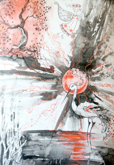 Peinture intitulée "Magical Sunset" par Iryna Tatur, Œuvre d'art originale, Encre