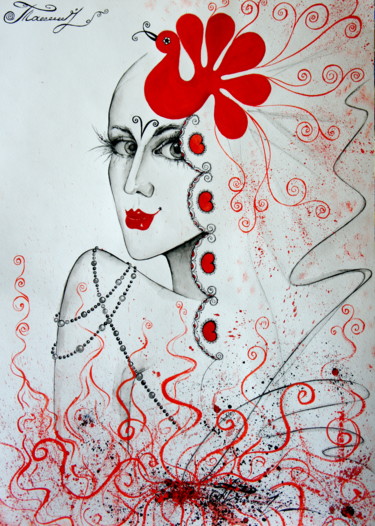 Painting titled "Bride" by Iryna Tatur, Original Artwork, Ink