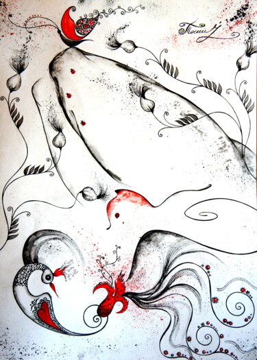 "Unity with Nature" başlıklı Tablo Iryna Tatur tarafından, Orijinal sanat, Mürekkep
